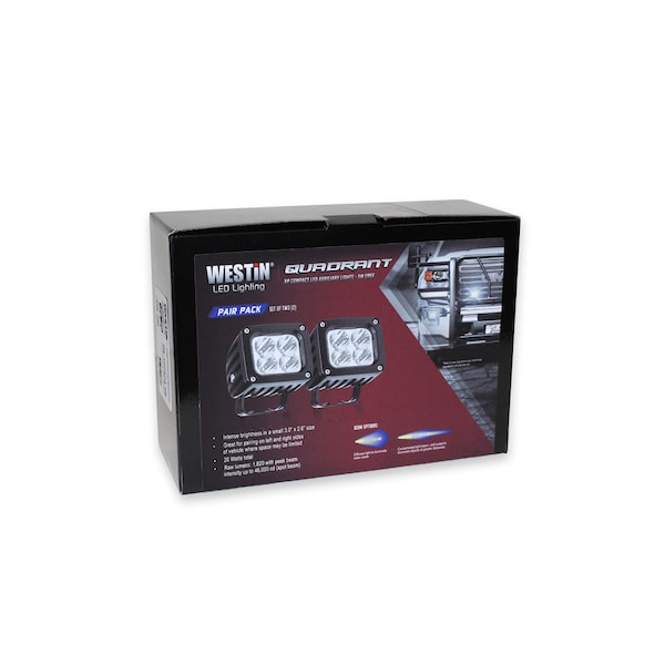 Westin Automotive QUADRANT LED AUXILIARY LIGHT 3IN X 2.5IN FLOOD W/5W CREE (SET OF 2) BLACK , HARNESS & BRACKETS INCL 09-12252B-PR - main